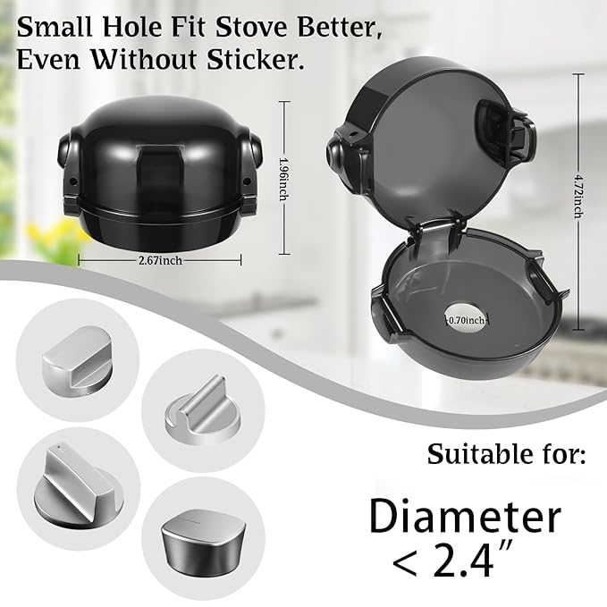 Stove Knob Safety Covers, for Knob Diameter Less Than 2.4", Dual Grip Safety Shield, Press Gas Stove Knob Locks, Creative Oven Lock Knob Covers for Child Safety, Black Color, Pack of 5