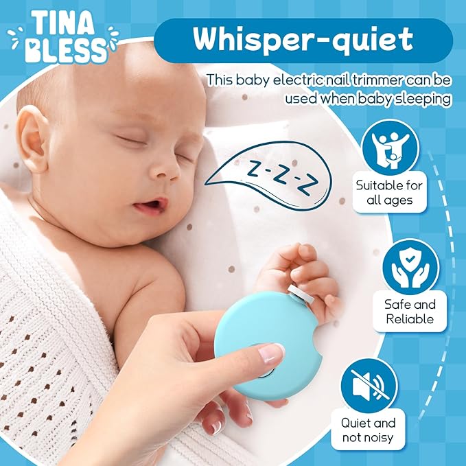 Baby Nail Trimmer Electric,Tinabless Baby Nail Clipper, 6 in 1 Baby Nail File,Nail File Baby Grooming Kit Manicure Set for Toddler or Adults(Blue)