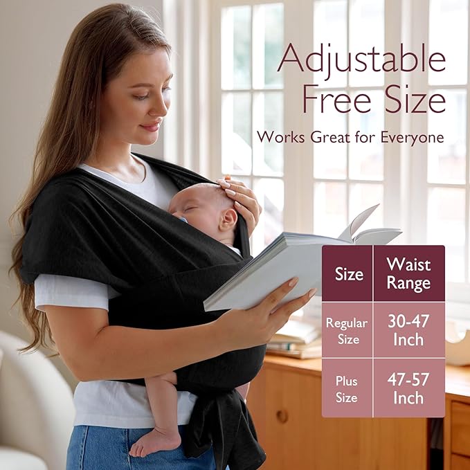 Momcozy Baby Wrap Carrier Skin-Friendly Fabric, Easy to Wear Baby Carrier Sling T-Shirt Design, Hands Free Baby Carriers Newborn to Toddler 8-35lbs, Adjustable Buckle Suit for Waist 30-47inch, Black