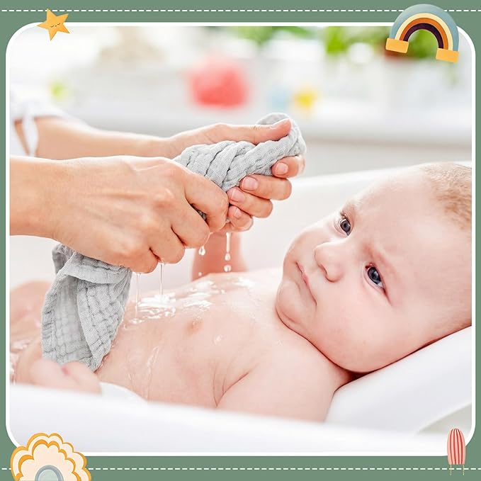 8 Pcs Baby Washcloths for Newborn 12 x 12 Inch Muslin Face Towels Cotton Absorbent for Delicate Skin Soft Muslin Cloth Reusable Baby Registry as Shower Gift, 4 Colors(Green Color)