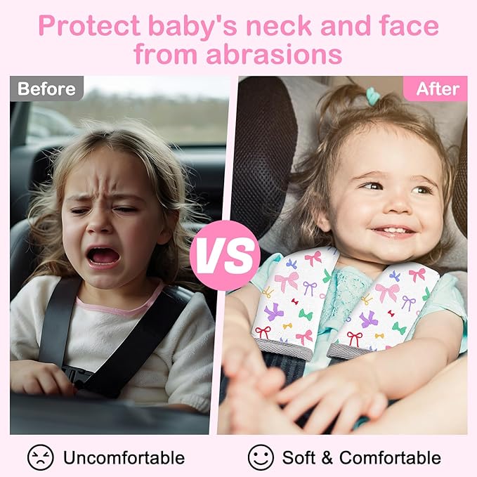 Seat Belt Cover Pad for Baby, Soft Seatbelt Cushion Covers for Kids 2Pcs Car Seat Strap Shoulder Pads for All Car Seats, Stroller, High Chair