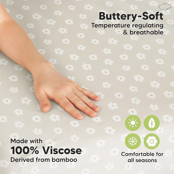 Pack and Play Sheets Fitted - 2-Pack Mini Crib Sheets for Pack N Play Mattress 38x26, Soft & Cozy, Neutral Toddler Playard Bedding, Snug Fitted Mini Baby Crib Mattress Cover Boy, Girl (Meadow)