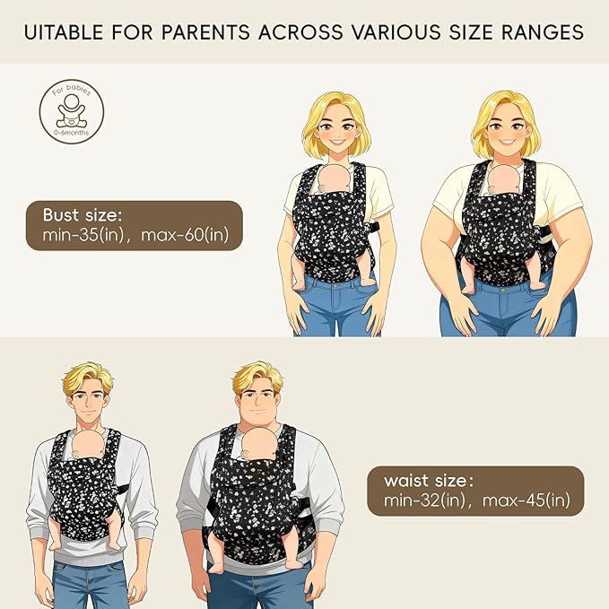 FRUITEAM Baby Carrier, Toddler Carrier with Adjustable Seat Size, Comfortable & Ergonomic Baby Carrier Newborn (7-25 LBS), Easy to Wear, Travel and Hiking Friendly (Black Floral)