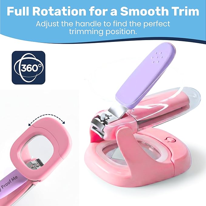 Baby Nail Clipper & File with LED Light, Fingernail Cutter with Catcher for Newborn, Infants & Toddlers- Magnifier for Ultra Visibility, Baby Essentials Nail Trimmer (Pink)