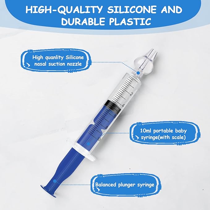 Vicloon Baby Nasal Irrigator, 4PCS Nasal Syringe for Baby, Syringe Nasal Irrigator with Cleanable and Reusable Silicone Nasal Suction Tip forIrrigation, Nasal Spray, Nasal Hygiene（Color）