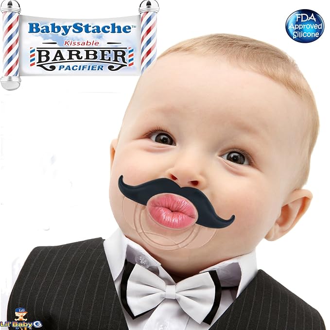 Funny Baby Pacifier Cute Kissable Mustache Pacifier For Babies and Toddlers Unisex - BPA Free Latex Free made With High Quality Silicone - Barber Black - By BabyStache