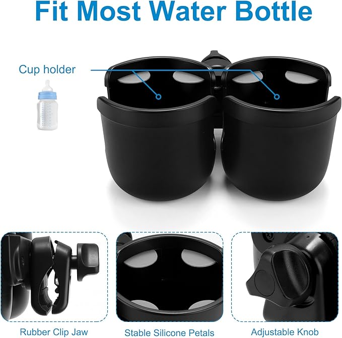 Accmor Stroller Cup Holder, Universal Cup Holder for Uppababy Nuna Doona Strollers, Double Bottle Holder for Stroller, Bike, Wheelchair, Walker, Scooter