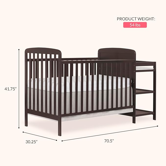 Dream On Me Anna 4 in 1 Full Size Crib and Changing Table Combo in Chocolate Chip, Greenguard & JPMA Certified, Converts from Baby Crib to Toddler Bed and Day Bed