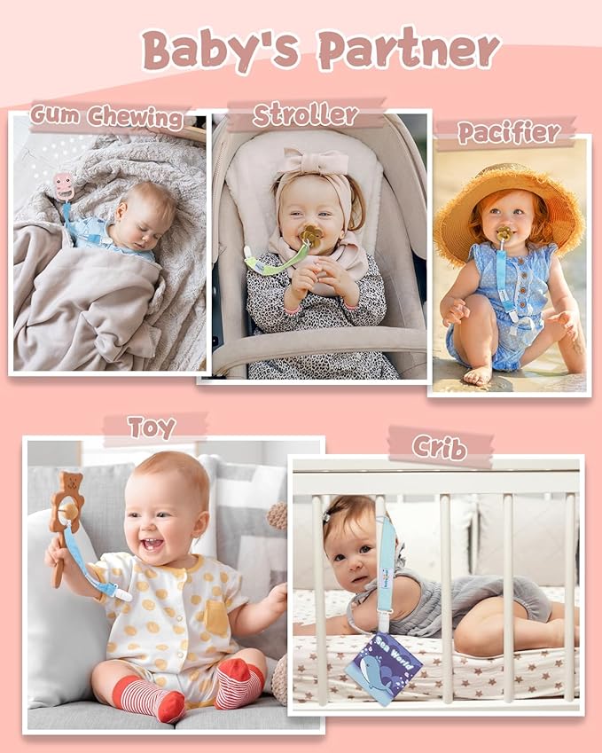 babygoal Baby Pacifier Clips 8 Pack, Pacifier Holder Clips Fits for Most Pacifier and Binkies-Neutral Color 8PS42
