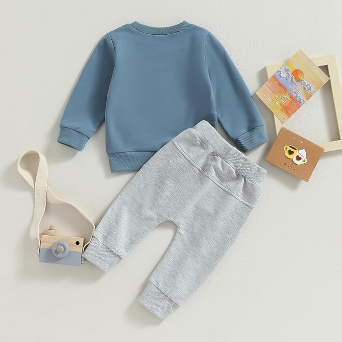 Baby Boy Fall Clothes Set Long Sleeve Letter Print Sweatshirt Pants Toddler Infant Outfits 6 12 18 24 Months 2T