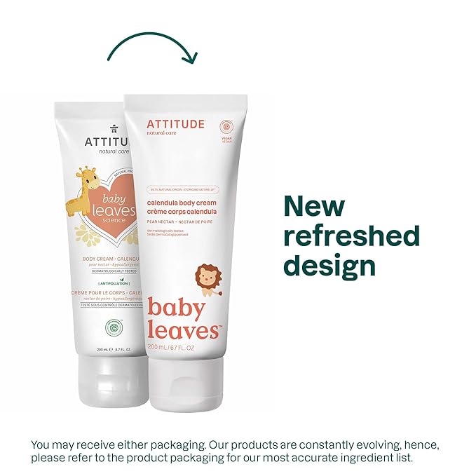 ATTITUDE Baby Body Cream, Ewg Safe Moisturizing Lotion for Sensitive Skin, Moisture & Protect, Pear Nectar, 6.7 Fl Oz (Pack of 2)