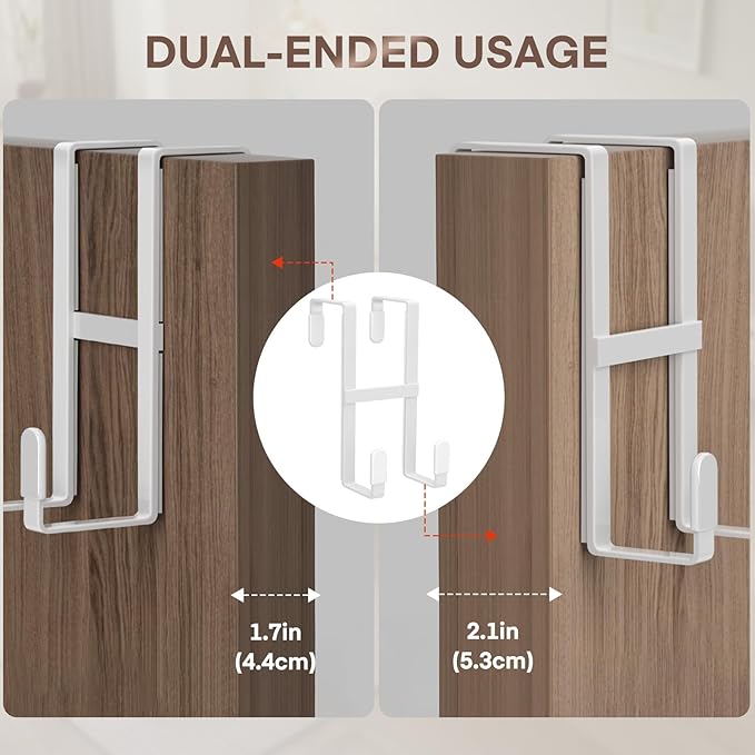 FYY 2 Packs Over The Door Hooks, Dual-Sided Door Hanger Hook, Heavy Duty No Drill Wall Hooks for Hanging Coats, Towels, Bags, Kitchen Closet Fits Most Doors Up to 1-7/8" Thickness (White)