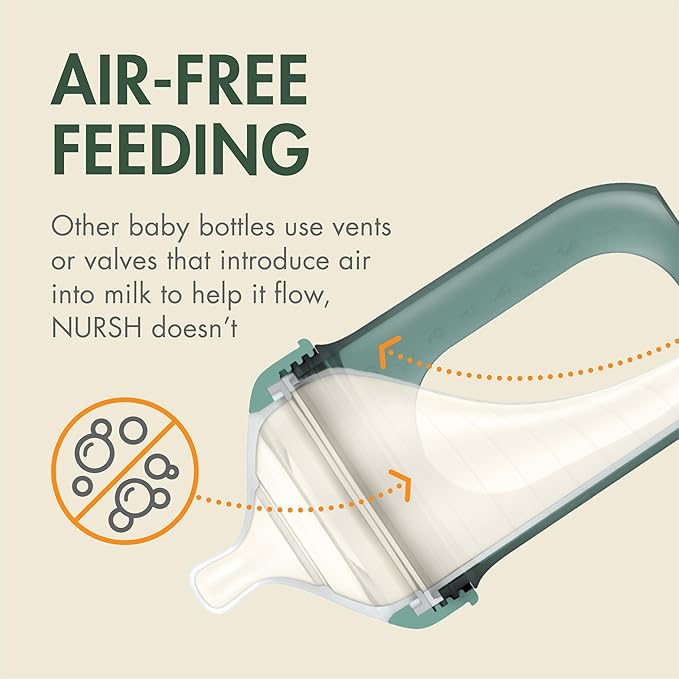 Boon Nursh Bottles - Silicone Baby Bottles Help Ease Colic Symptoms - Formula and Breast Milk Only Touch Food-Grade Silicone - Medium Flow - 8 Oz - Speckle Green