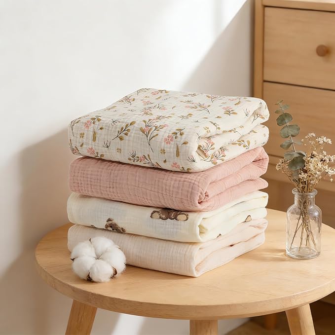 100% Organic Cotton Muslin Baby Bassinet Sheets 2 Pack 33”x17” for Baby Girl Boy, Soft Fitted Mattress Pad Cover Compatible with Halo BassiNest Swivel Sleeper, Graco, Baby Delight, Chicco, Angelbliss