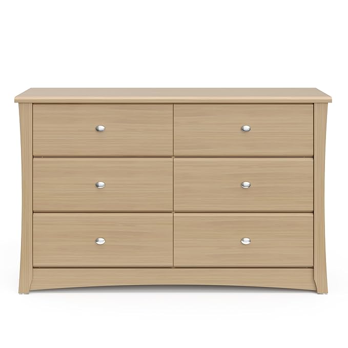 Storkcraft Crescent 6-Drawer Dresser (Driftwood)– GREENGUARD Gold Certified, Brown Dresser for Bedroom, Kids & Nursery Storage Chest, Safety Interlocking Drawers, Pre-Installed Tracks, Kids Chest