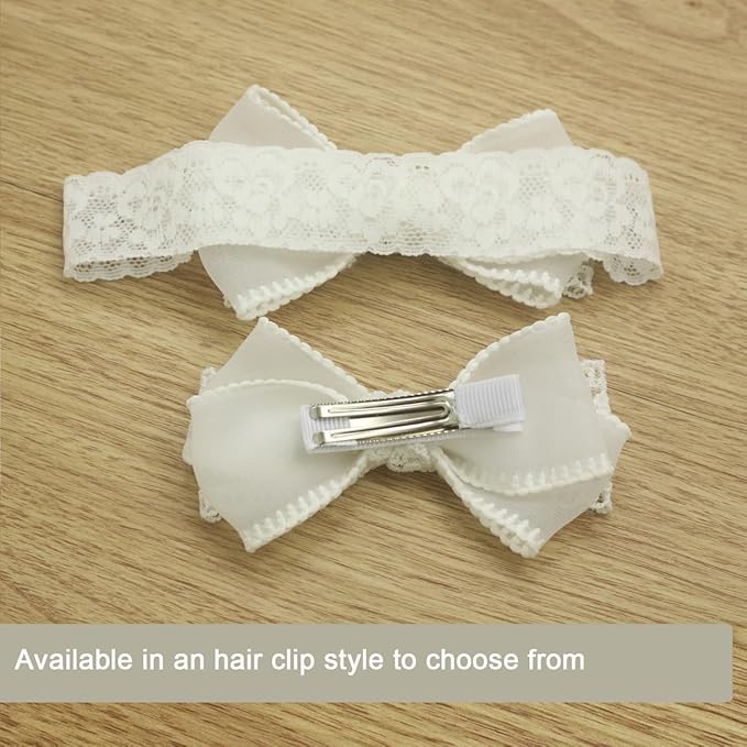 Nihao Baby Off White Lace Baptism Headband Christening Hair Accessories (0-6 months,B-Off White Lace Bow)