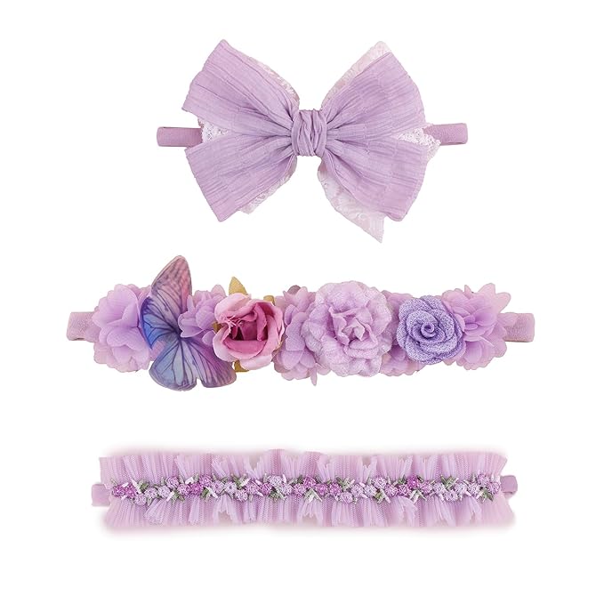 cherrboll 3pcs Baby Girl Headbands Flowers, Super Soft & Stretchy Nylon Floral Hairbands for Newborn Toddler
