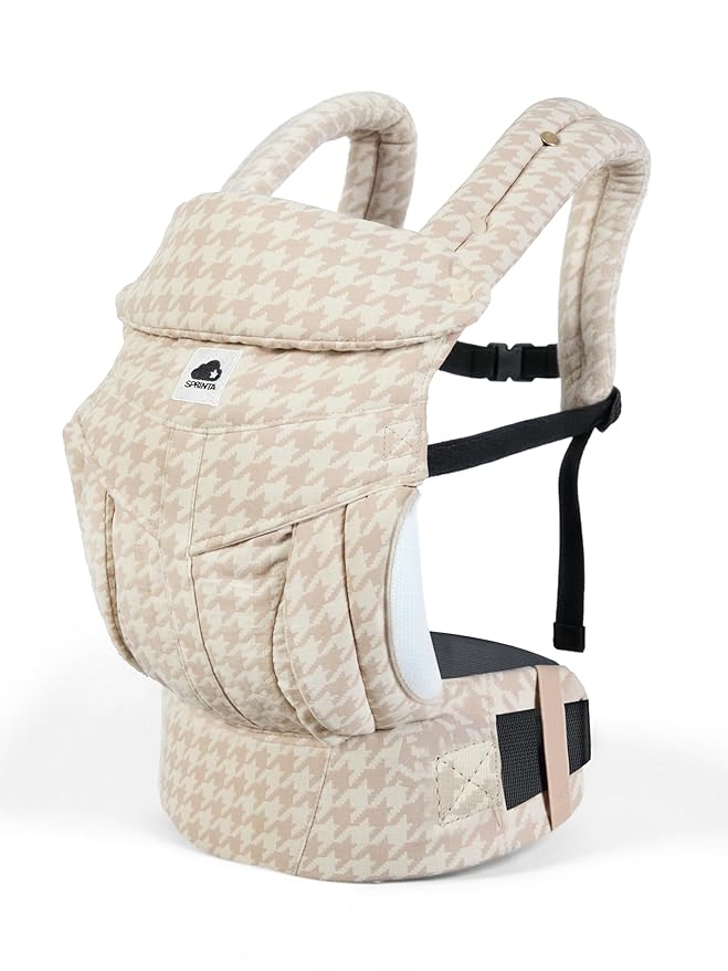 Sprinta Premium Linen-Cotton Baby Carrier – Ergonomic Houndstooth Newborn to Toddler Carrier (7-44 lbs), 4-Way Adjustable Fit
