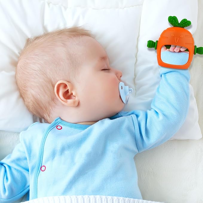 Chuya Silicone Baby Teething Toys Teether for Babies 0-24 Months Carrot Hand Teethers Teething Relief Sore Gums Baby Toys for Infants Easter Gift