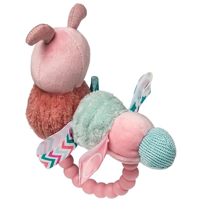 Soft Baby Rattle with Soothing Teether Ring and Sensory Tags, 6-Inches, Camilla Caterpillar