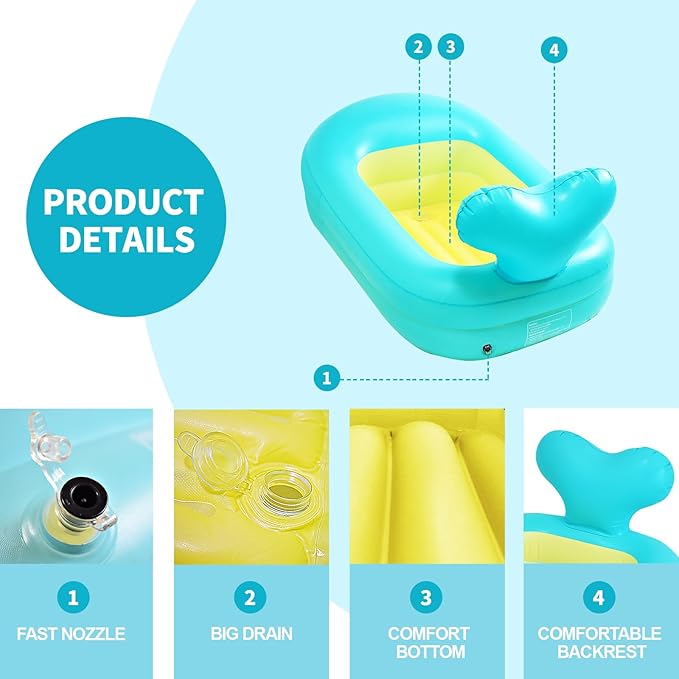 Inflatable Baby Bathtub in Whale | Portable Travel Baby Bathtub for Infants | Lightweight, Leakproof, and Foldable Baby Bath | Ideal for Travel and Home
