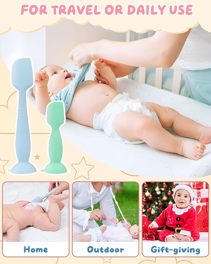 Upgraded 4-Pack Silicone Diaper Cream Spatula with Travel Case - Soft Full-Size & Mini Applicators for Rash Ointment, Diaper Care & Everyday Care, Ideal for Newborn Essentials and Baby Shower Gifts