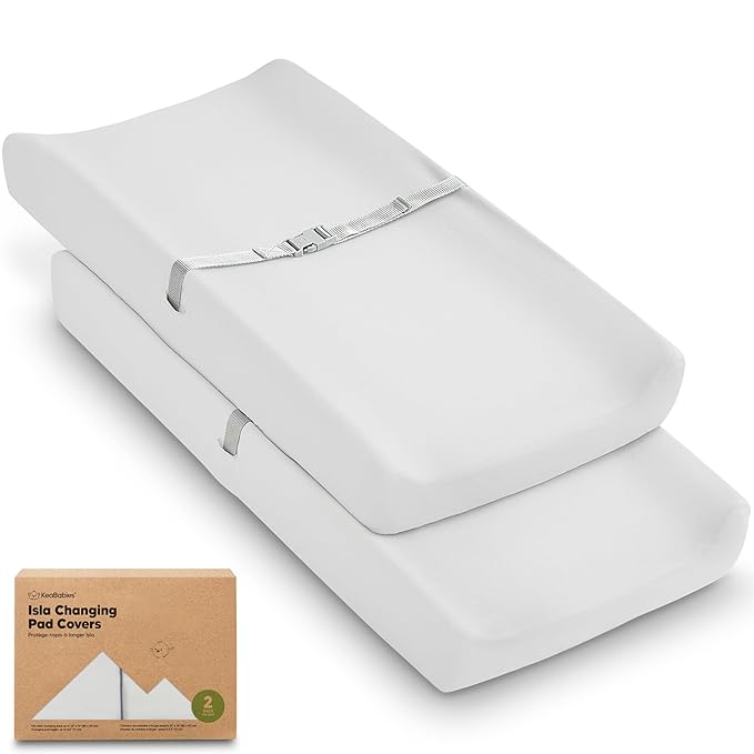 2-Pack Baby Changing Pad Cover for Girl, Boy - 32x16 Soft Viscose Derived from Bamboo Baby Diaper Changing Table Pad Cover Sheets, Neutral, Snug Fit Nursery Diaper Change Sheets (French Gray)
