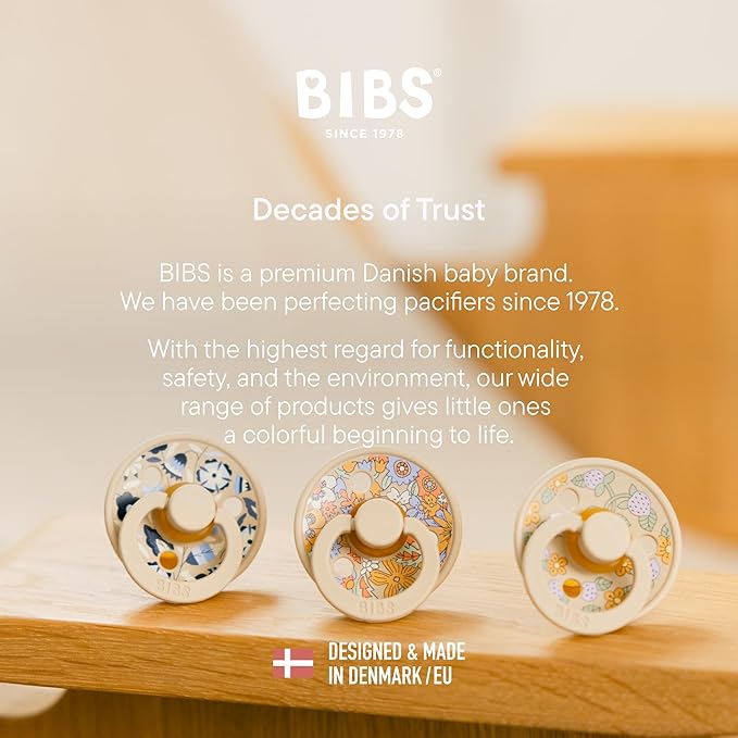 BIBS Liberty Soother 2-Pack, BPA Free Dummy Pacifier, Round Nipple. Natural Rubber Latex, Made in Denmark, Size 2 (6-18 Months), June Blossom Blush Mix
