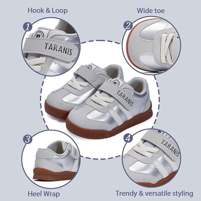 TARANIS Baby Shoes Toddler Sneakers - Wide Toe Box First Walker Shoes for Boys Girls, Easy Hook and Loop