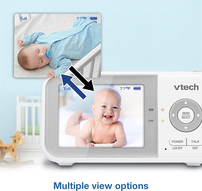 VTech VM923-2 Baby Monitor, 2.8”Screen, 1000ft Range, Pan-Tilt-Zoom, Night Vision, 2-Way Audio, Temperature Sensor, Lullabies, Secured Transmission No WiFi
