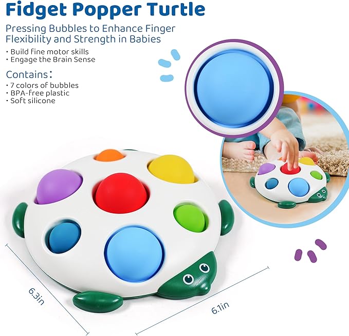 LiKee Fidget Popper Sensory Baby Toys for 10+ Months, Christmas Stocking Stuffers Push and Popping Busy Board, Montessori Toys for 1+ Years Old, Airplane Car Travel Toy for Toddlers 1-3 Stress Relief