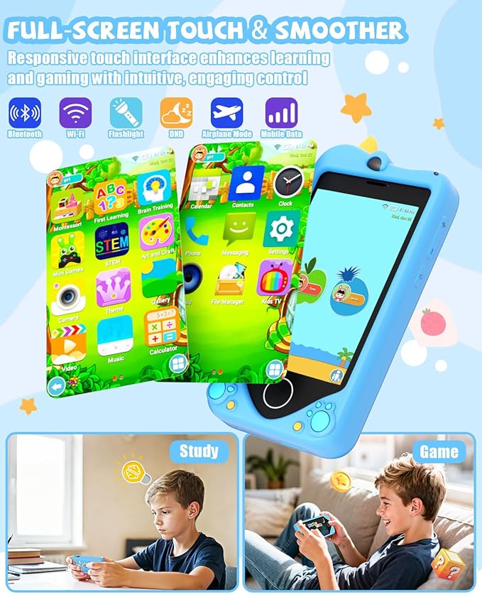 Kids Smart Phone for Girls - Safest Phone for Kid & Teens, Talk & Text - Kids Cell Phone Toy, 4.2'' Touchscreen, Dual Cameras, Games, 32GB Card (Sky Blue)
