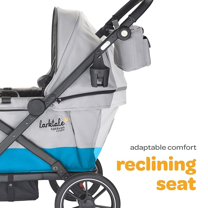 Larktale Compact Stroller Wagon with Reclining Seats for 2 Kids, Caravan Coupe V2, Gray/Blue