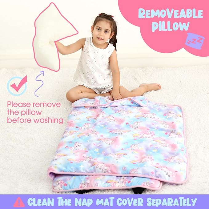ACRABROS Toddler Nap Mat with Pillow and Blanket, Large Rolled Napping Mats,Slumber Bags for Boys Girls,Kids Sleeping Bag for Daycare, Preschool Travel