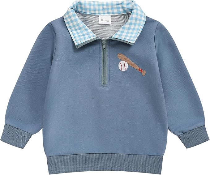 Toddler Boy Quarter Zip Collared Pullover Long Sleeve Fall Winter Baby Boy Clothes Outfit 12M-4T