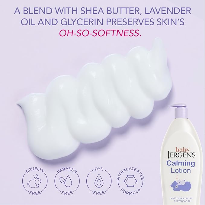 Jergens Baby Calming Lotion, Baby Calming Lotion, Lavender Baby-Lotion, Baby Moisturizer with Shea Butter and Lavender Oil, 16.8 Fl Oz, (Pack of 2)