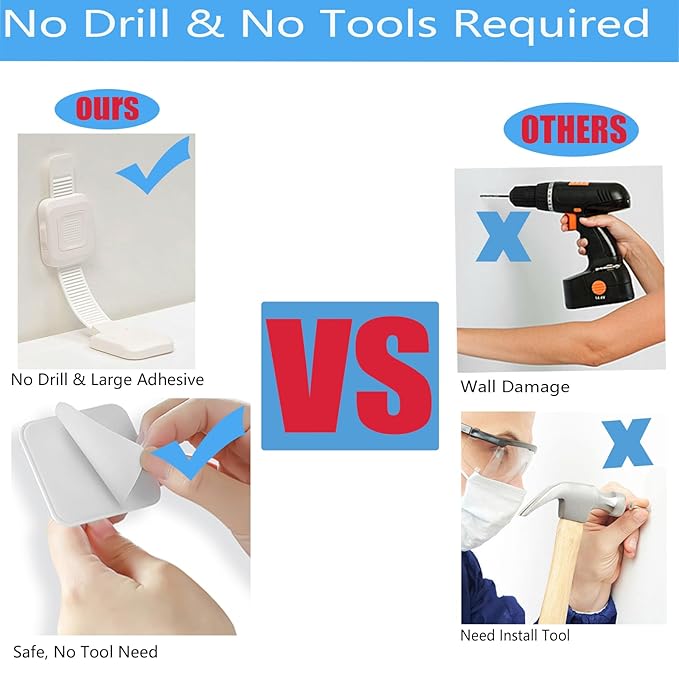 YEYA Upgraded No Drill Furniture Anchors for Baby Proofing, Anti-Tip Adjustable Straps, Strong Adhesive Backing 2 Pack