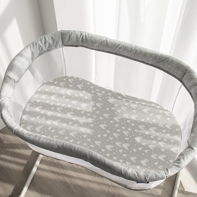 Bassinet Sheets Fit for Oval, Hourglass, Rectangle Bassinet Mattress, 2 Pack 100% Cotton Sheets for Halo, 4moms, Maxi-COSI, Delta, Baby Delight Bassinest, Unisex Fitted Sheet for Baby Boy Girl
