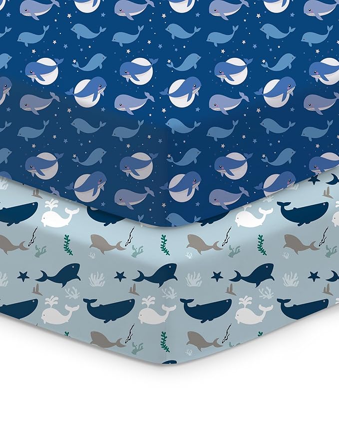 Crib Sheets 2 Pack, Fitted Crib Sheet for Standard Crib Mattress 28x52x9, Ultra Soft Jersey Knit, Breathable Stretchy Deep Pocket, Snug Fit Stays Put, Baby Crib Mattress Sheet