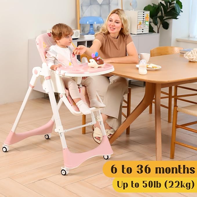 6-in-1 Convertible High Chair with Rocker | Baby High Chair for Newborn to Toddler (0-3 Years) | Adjustable, Foldable & Easy-Clean with Dishwasher Safe Tray & Tool-Free Assembly, Floral Dust Pink