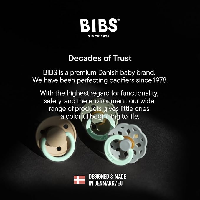 Bibs Pacifiers Color Collection, Set of 2 BPA-Free Latex Pacifiers Made in Europe, Round Nipple Baby Pacifier.