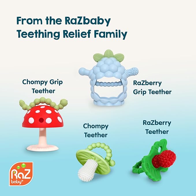 RaZbaby RaZberry Plus Baby Teether – Easy-to-Hold Toy for Front & Back Teething Relief, BerryBumps Texture for Sensory Development, Soothes Sore Gums, BPA-Free, Great Gift for Babies 3M+ – Grey