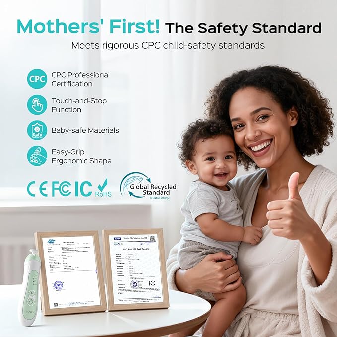 COSLUS C52 Rechargeable Baby Nail File: Cordless Baby Nail Trimmer Electric with 5 Speeds & 6 Grinding Heads for Baby Kid, CPC Certified and Quiet Design - Safe for Sleep Trim Buffer, Green