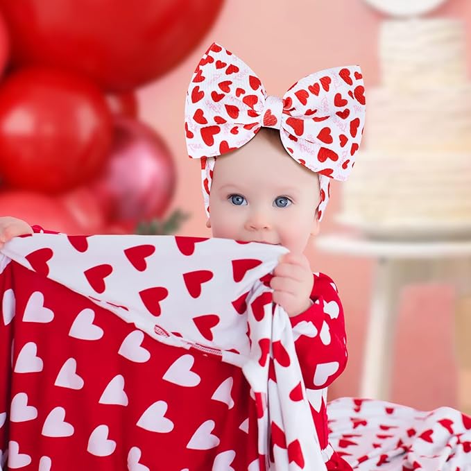 YanJie 7'' Baby Bow Headbands Red Valentines Wide Handmade Heart Pink Headbands and Bows for Newborn Girls Valentine Outfit Baby
