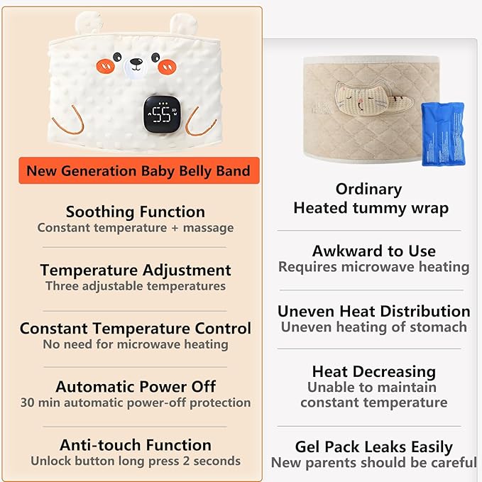 New Generation Baby Colic and Gas Relief - Baby Heating/Vibrating Tummy Wrap,Slight Vibration And Gentle Heat Relief of Upset Stomach And Helps Baby Fall Asleep