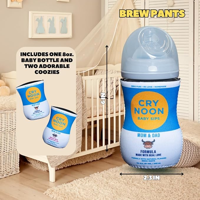 Hard Seltzer Themed Coozies for Baby Bottles - Funny Gift for New Parents & Baby Showers - (2 Premium Designed Neoprene Coozies + BPA/Lead/Phthalate Free Bottle Included)