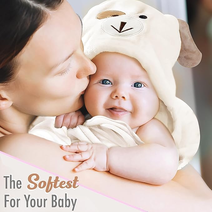 Baby Towels with Hood - Soft, Absorbent Viscose Made of Bamboo, Extra Large 35 x 35 Inches, for Newborns, Infants, Boys and Girls, Cream
