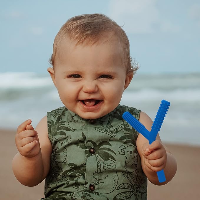 Hollow Teething Tubes Toys for Babies Girls Boys, 5 Pack Silicone Baby Teether Toy Tube for Infants with Nursing Biting Chewing, Chew Straws for Toddlers 6-12 Months (Style C)