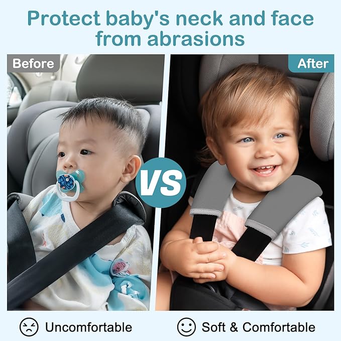 Seat Belt Cover Pad for Baby, Soft Seatbelt Cushion Covers for Kids 2Pcs Car Seat Strap Shoulder Pads for All Car Seats, Stroller, High Chair