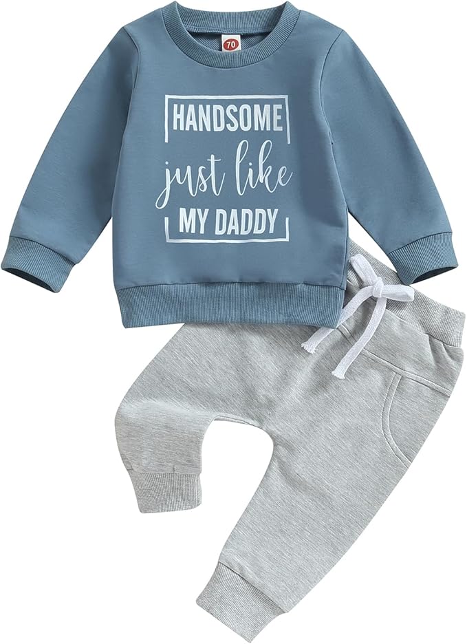 Baby Boy Fall Clothes Set Long Sleeve Letter Print Sweatshirt Pants Toddler Infant Outfits 6 12 18 24 Months 2T